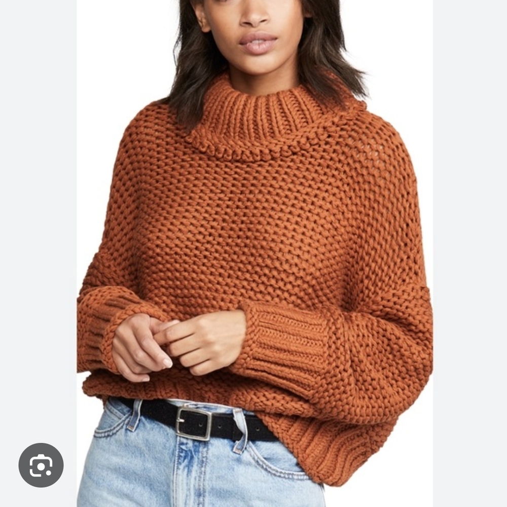 Free People Only My Sunshine Sweater Rust Cowl Neck Sweater